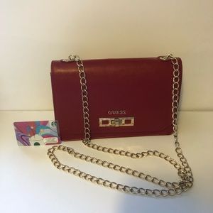 Red burgundy guess cross body with chain
